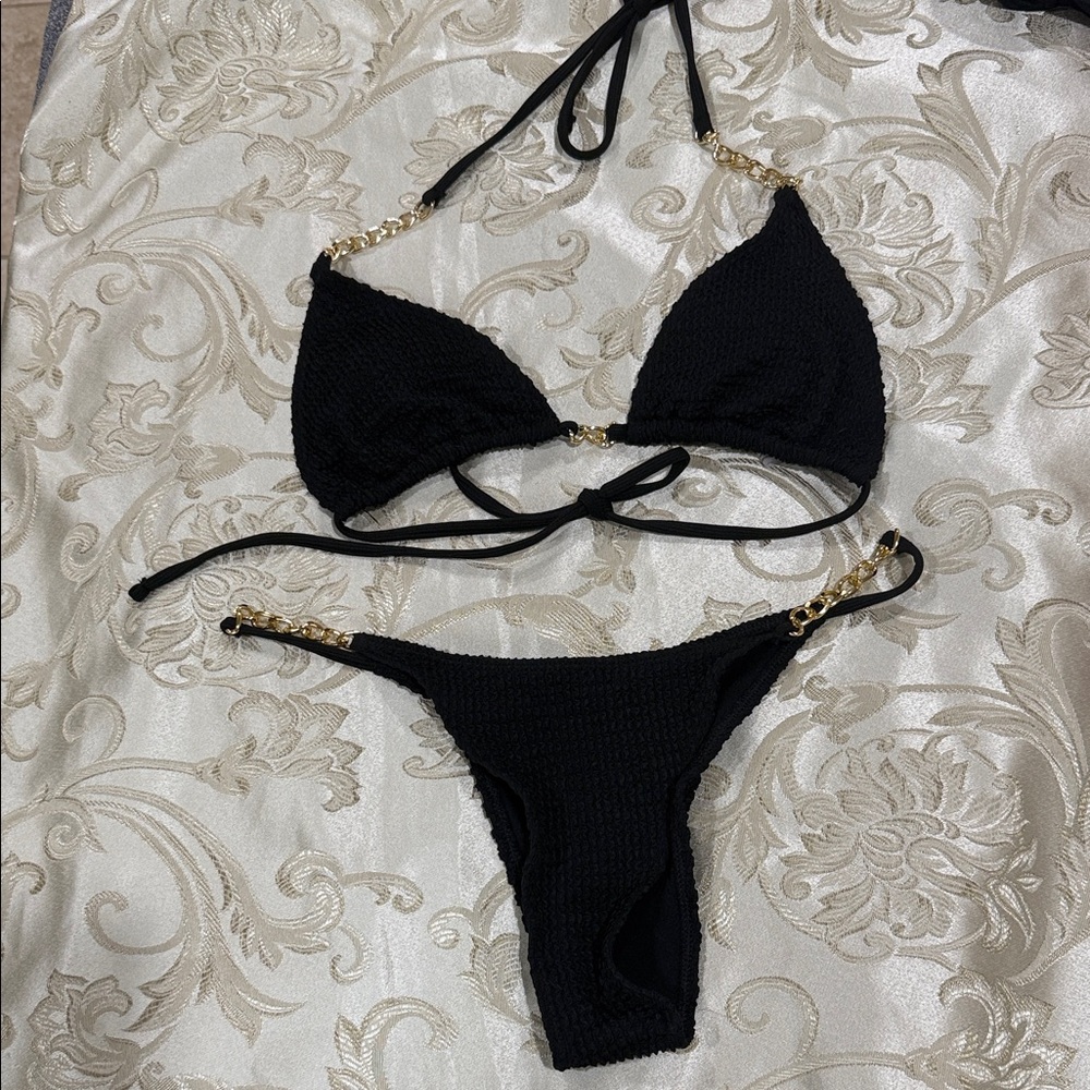 Elegant Black Bikini with Gold Accents